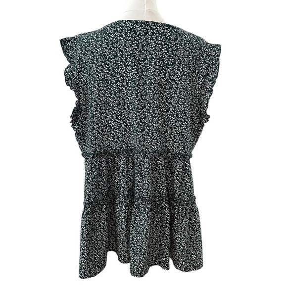 Women's 2X Green Floral Cap Sleeve Tiered PLUS Curvy Casual Relaxed Soft Blouse - Picture 7 of 7